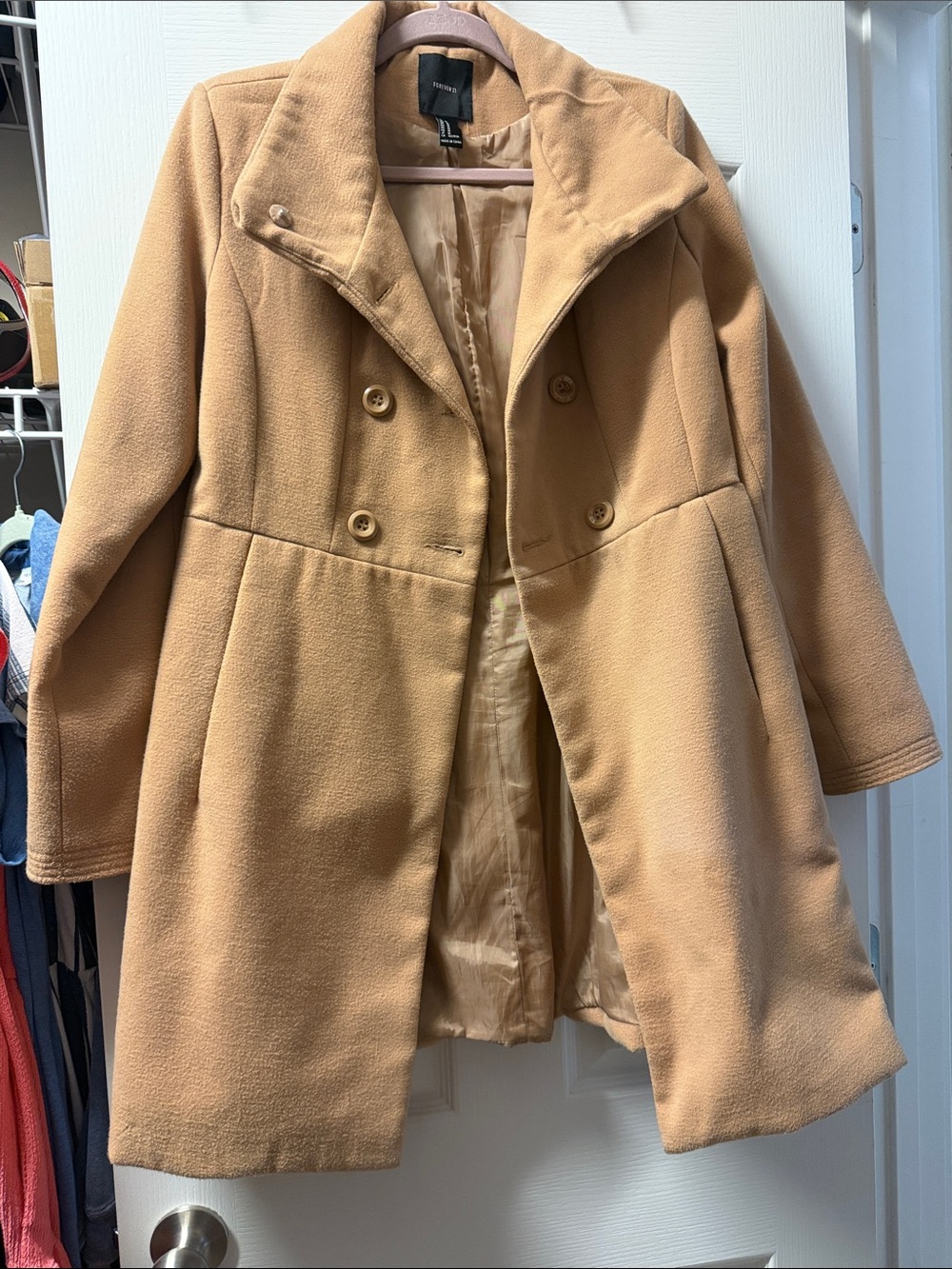 Camel-Tan Double-Breasted Pea Coat